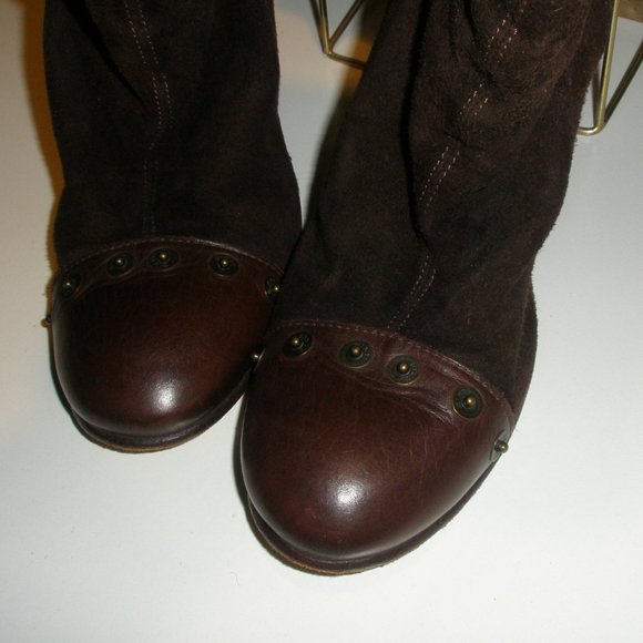 Miss Sixty 2004-05 38M Tall Brown Suede Grommet Embellished Stacked Heel Boots - Picture 5 of 14